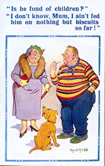 Biscuits Prints: Comic postcard, Man, woman and dog Date: 20th century