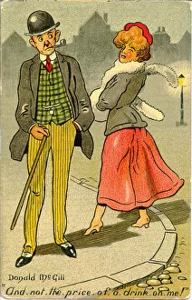 Comic postcard, Man and woman in the street