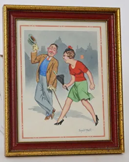 Comic postcard, Man and woman in the street