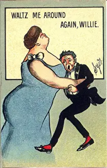 Waltz Prints: Comic postcard, Man and woman waltzing Date: early 20th century