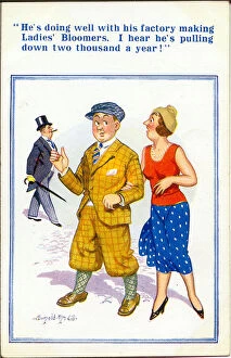 Comic postcard, Manufacturer of ladies bloomers Date: 20th century