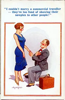 Salesman Prints: Comic postcard, Marriage proposal from commercial traveller Date: 20th century