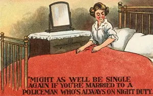 Bedstead Prints: Comic Postcard - Married to a Policeman on Night Duty