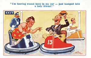 Amusements Gallery: Comic postcard, Meeting on the dodgems Date: 20th century