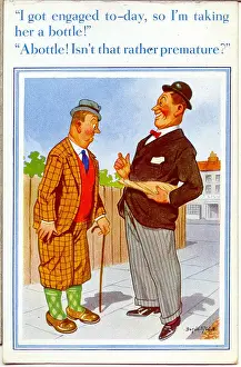 Engaged Prints: Comic postcard, Men chat in the street Date: 20th century