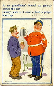 Comic postcard, Two men chatting at a funeral Date: 20th century