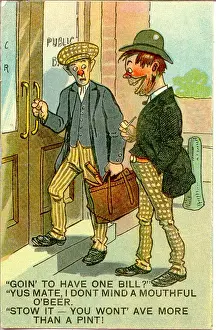 Comic postcard, Two men entering a public house Date: 20th century