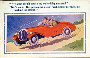 Fast Prints: Comic postcard, Two men in a speeding car Date: 20th century