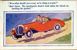 Speeding Gallery: Comic postcard, Two men in a speeding car Date: 20th century