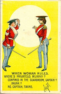 Comic postcard, Two military women Date: early 20th century