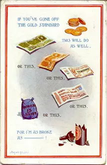 Cash Prints: Comic postcard, Money and a broken bottle Date: 20th century