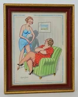 Morals Gallery: Comic postcard, Mother and daughter discussion Date: 20th century