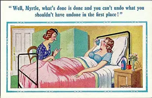 Maternity Prints: Comic postcard, Mother visits daughter in hospital - what's done is done Date: 20th century