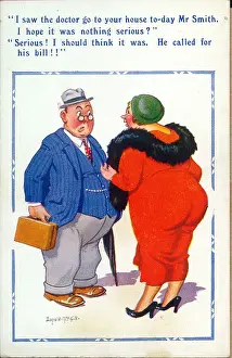 Neighbours Prints: Comic postcard, Neighbours chat in the street Date: 20th century
