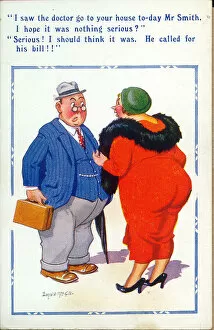 Comic postcard, Neighbours chat in the street Date: 20th century