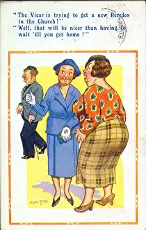 Vicar Prints: Comic postcard, A new Reredos for the church Date: 20th century