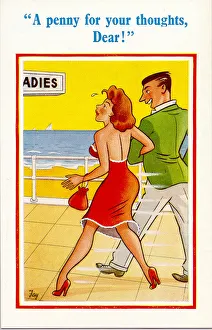Heels Prints: Comic postcard, A penny for your thoughts, Dear! Date: 20th century