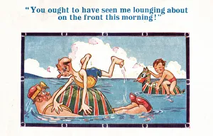 Stomach Gallery: Comic postcard, People in the sea Date: 20th century