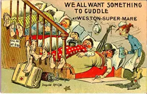Skinny Prints: Comic postcard, People sleeping on the stairs at Weston-Super-Mare
