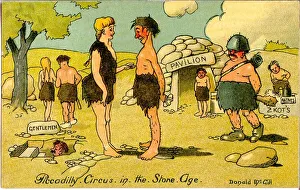 Comic postcard, Piccadilly Circus in the Stone Age Date: 20th century Comic postcard, Piccadilly Circus in the Stone Age Date: 20th century