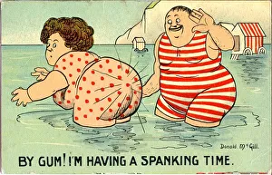 Comic postcard, Plump couple in the sea