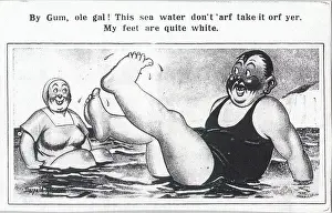 Comic postcard, Plump couple in the sea Date: 20th century