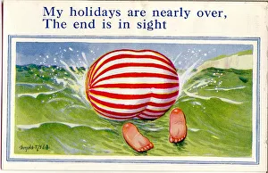 Sticking Prints: Comic postcard, Plump holidaymaker in the sea