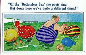 Comic postcard, Plump holidaymakers in the sea Date: 20th century
