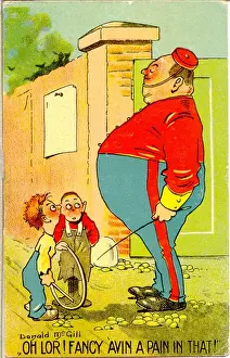 Pain Prints: Comic postcard, Plump soldier and two boys Date: 20th century