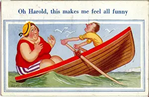 Hard Prints: Comic postcard, Plump woman and thin man in a rowing boat Date: 20th century