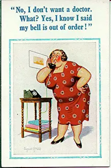Misheard Prints: Comic postcard, Plump woman on the phone Date: 20th century