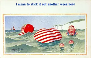 Sticking Prints: Comic postcard, Plump woman swimming in the sea Date: 20th century
