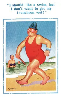 Swim Prints: Comic postcard, policeman on the beach Date: 20th century