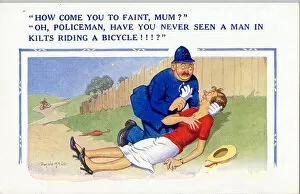 Fainting Collection: Comic postcard, Policeman and fainting woman Date: 20th century