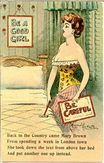 Experience Prints: Comic postcard, Pretty woman in her bedroom - Be Careful Date: 20th century