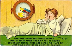Berth Collection: Comic postcard, Pretty woman on board ship Date: 20th century