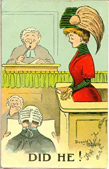 Process Gallery: Comic postcard, Pretty woman in court scene