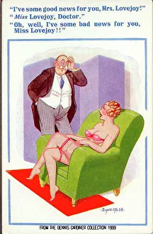 Gardiner Prints: Comic postcard, Pretty woman and doctor - good news, bad news. Date: 20th century