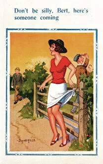 Lift Gallery: Comic postcard, Pretty young woman, someone coming Date: 20th century