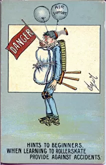 Skates Gallery: Comic postcard, Protection for rollerskating Date: early 20th century