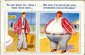 Arriving Prints: Comic postcard, Putting on weight at the seaside