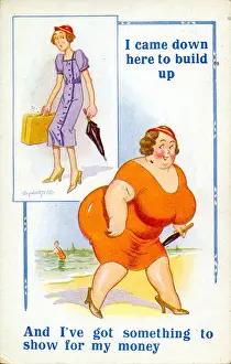 Comic postcard, Putting on weight at the seaside Date: 20th century