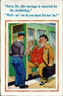 Archbishop Prints: Comic postcard, Railway passenger and station porter Date: 20th century