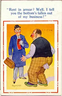 Tenant Prints: Comic postcard, Rent collector and tenant Date: 20th century