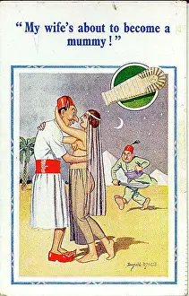Mummies Prints: Comic postcard, Romantic scene in Egypt Date: 20th century