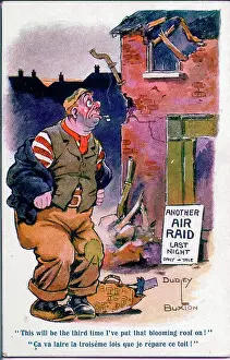 Workman Prints: Comic postcard, Roof damaged in air raid - This will be the third time I've put that blooming roof