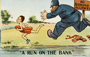 Humour Collection: Comic Postcard - A run on the Bank