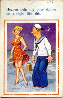 Moonlight Gallery: Comic postcard, Sailor and girlfriend at night Date: 20th century