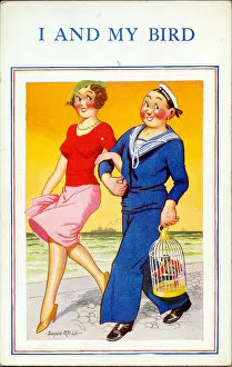 Comic postcard, Sailor and girlfriend at the seaside