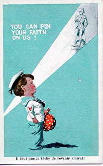 Languages Prints: Comic postcard, Sailor speaks to Lord Nelson, WW2
